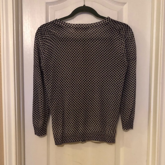 LOFT Navy & White Print Cardigan- Petite - Picture 5 of 7